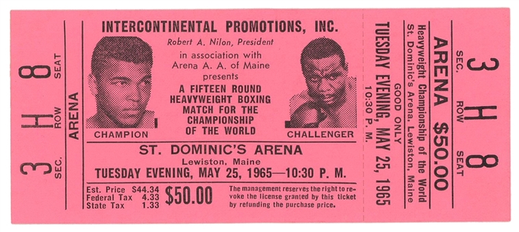 May 25, 1965 Muhammad Ali Vs. Sonny Liston II Full Ticket (Pink Variation) - The "Phantom Punch" Fight